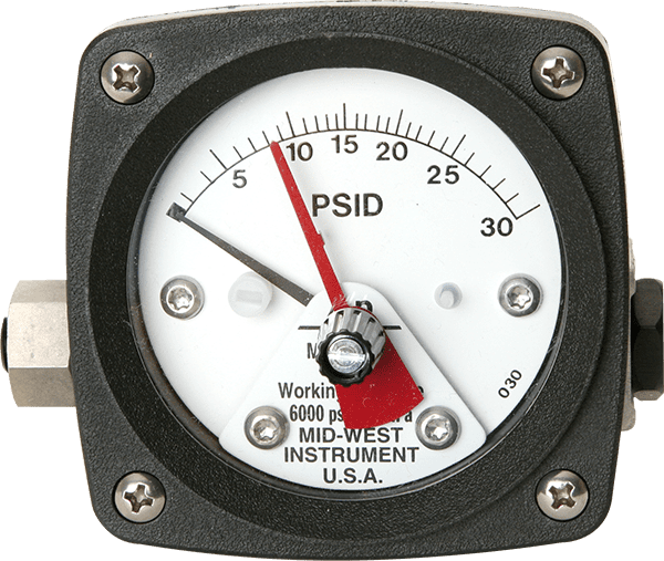 2-1/2 Dial 3000 psig SWP 3/2/3% Full Scale Accuracy Diaphragm Type Mid-West 142-AA-00-OO-100H Differential Pressure Gauge with Aluminum Body and 316 Stainless Steel Internals 0-100 IN H2O Range 1/4 FNPT Back Connection 
